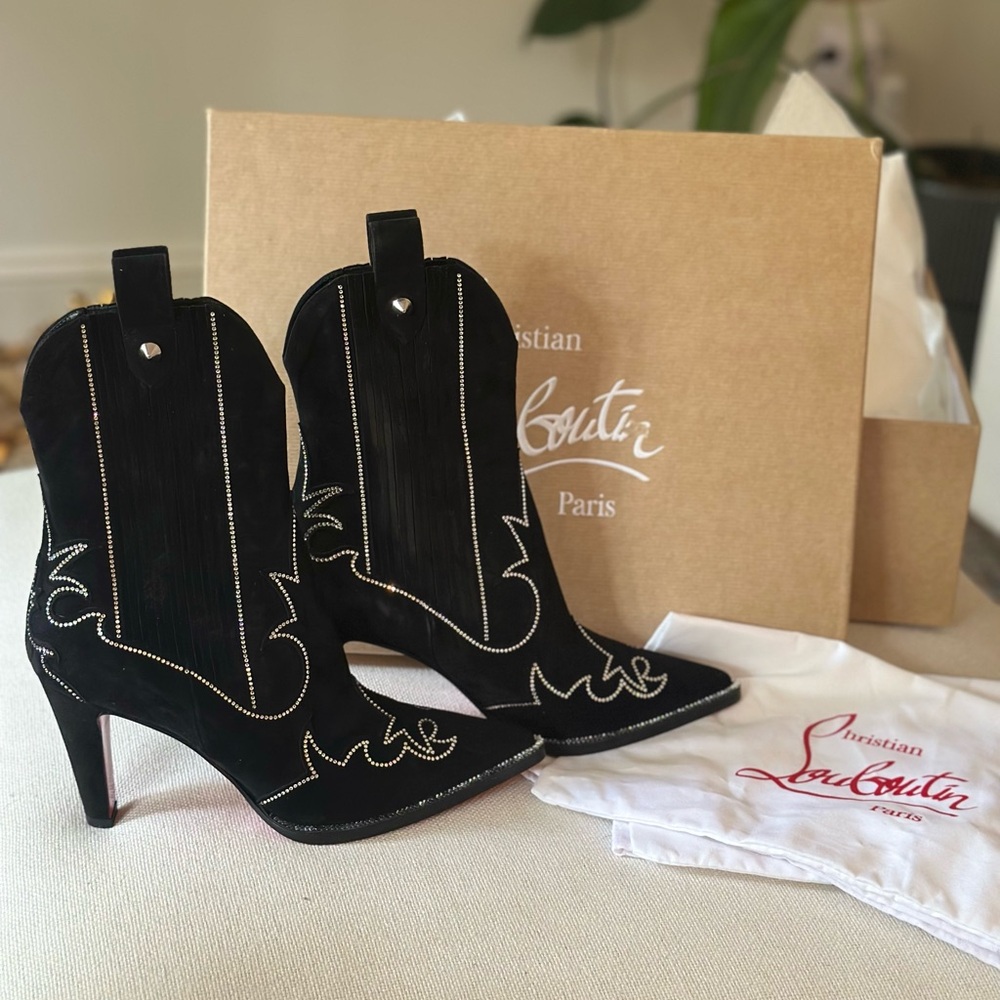 Christian Louboutin Santia Suede Crystal Beaded Western Boot